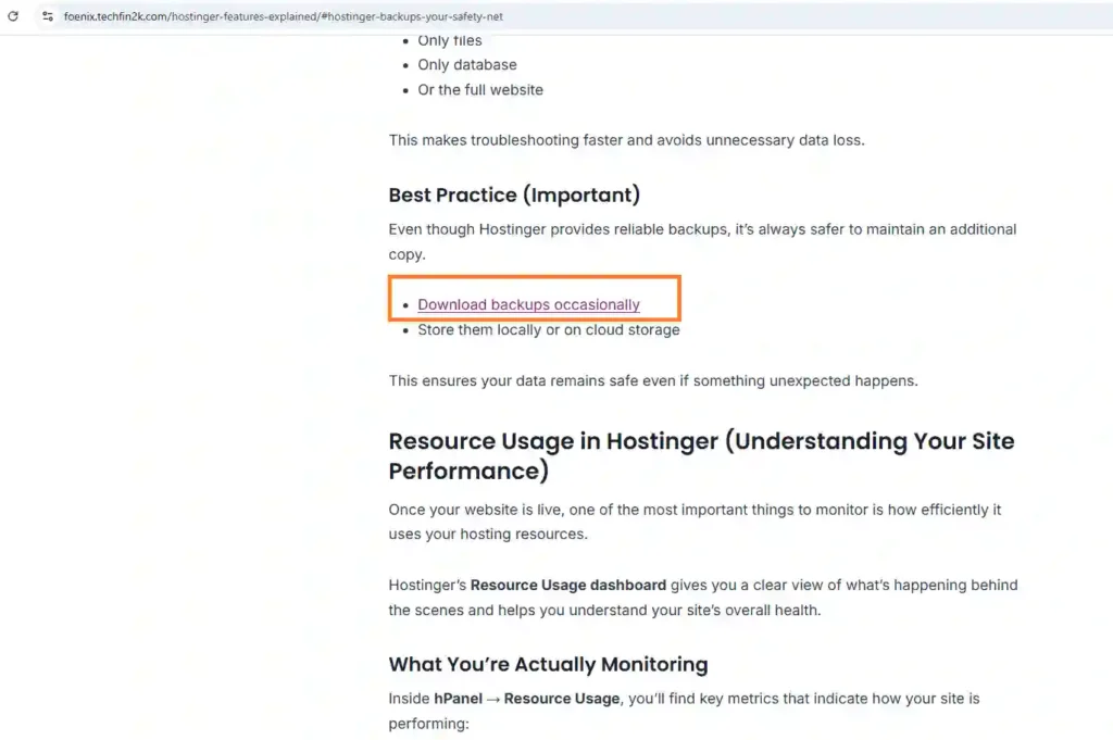 Internal link added by Foenix AI to the Download backups occasionally text in the WordPress article
