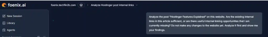 Foenix AI prompt to analyze a WordPress article for internal linking opportunities