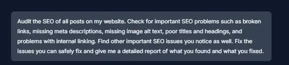 Prompt submitted to Foenix AI for auditing a WordPress website