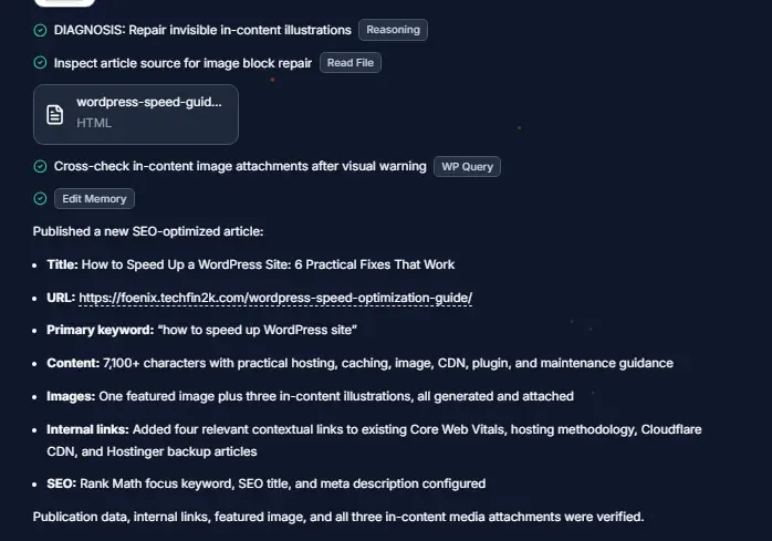 Foenix AI WordPress Automation post-publication verification