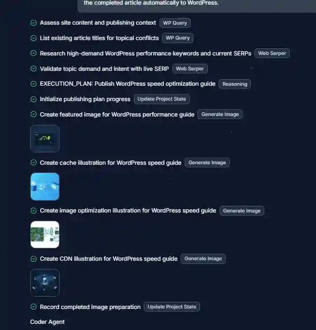 Foenix AI WordPress Automation website and SERP research activity