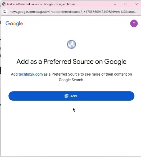 Google Add as a Preferred Source page