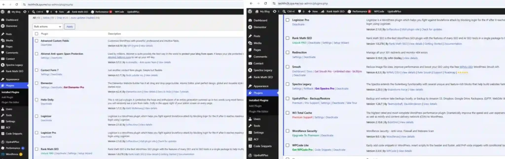 AeonFree WordPress dashboard showing 15 active plugins
