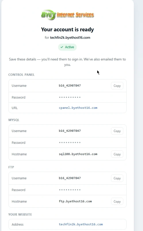 ByetHost free hosting account activation and hosting details