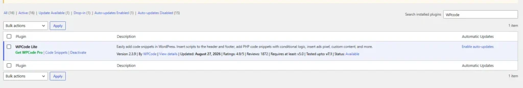 Install and activate the WPCode plugin in WordPress