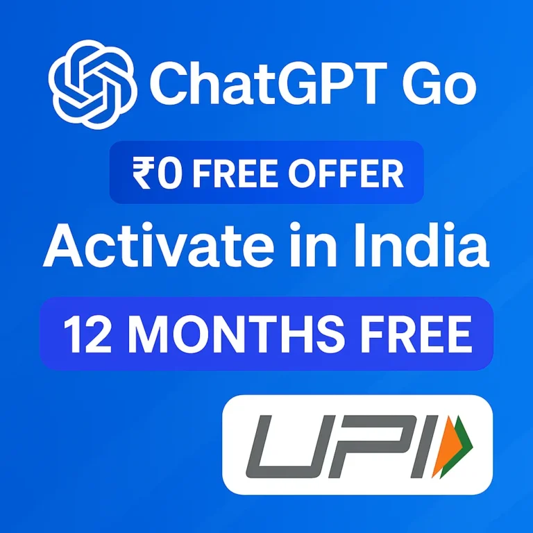 Featured image showing ChatGPT Go free 12-month offer in India with UPI verification and subscription process illustrations.